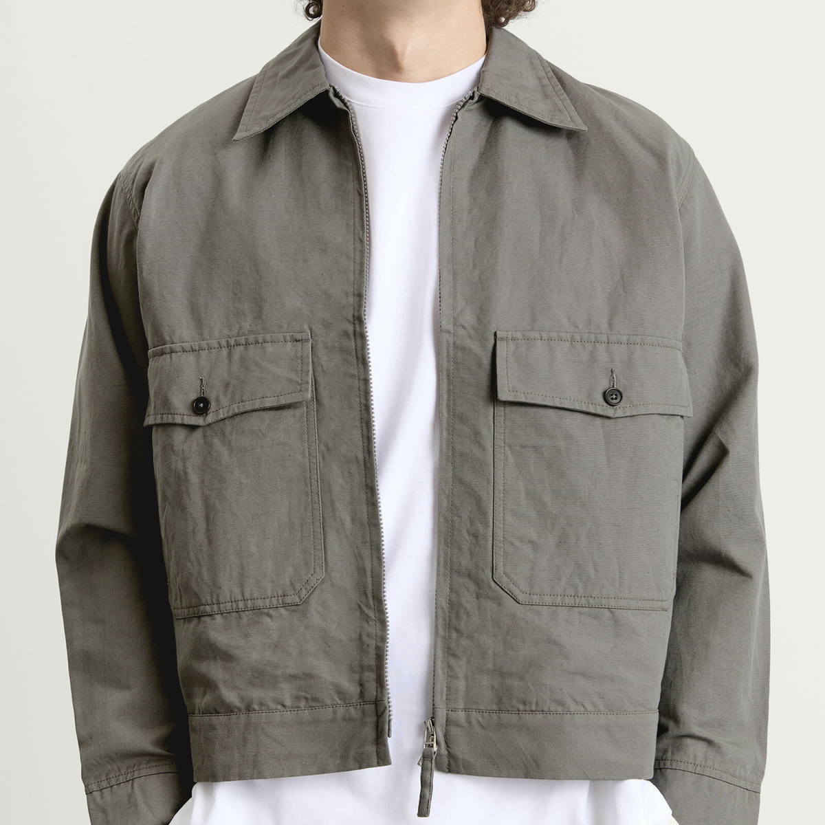 Universal Works Men's Linen Slub Weave S130 Jacket in Mid Grey