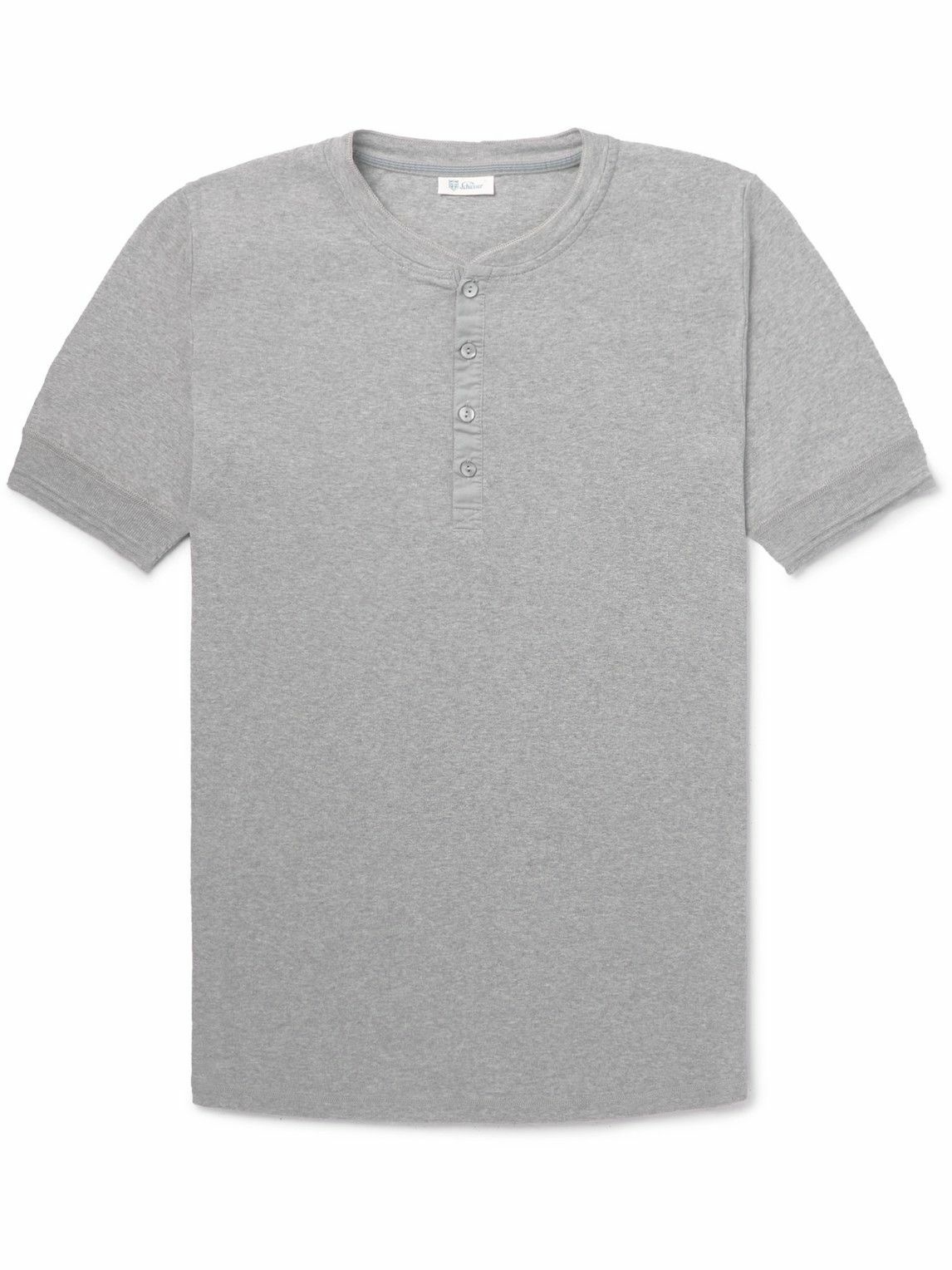 Photo: Schiesser - Karl Heinz Slim-Fit Cotton-Jersey Henley T-Shirt - Gray