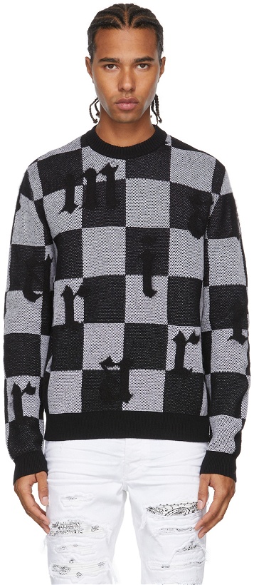 Photo: AMIRI Black & White Jacquard Check Logo Sweater