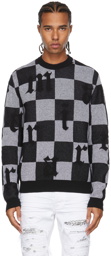 AMIRI Black & White Jacquard Check Logo Sweater