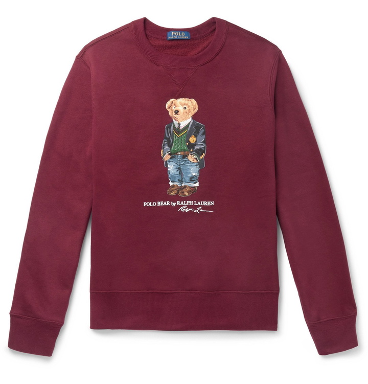 Photo: Polo Ralph Lauren - Printed Fleece-Back Cotton-Blend Jersey Sweatshirt - Burgundy