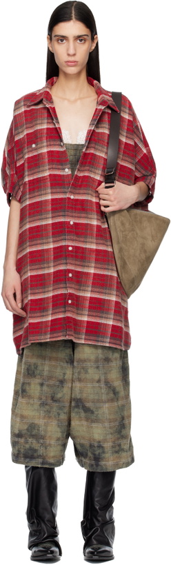 Photo: R13 Red Plaid Oversized Boxy Shirt Minidress