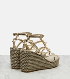 Valentino Garavani Rockstud Torchon leather wedge espadrilles