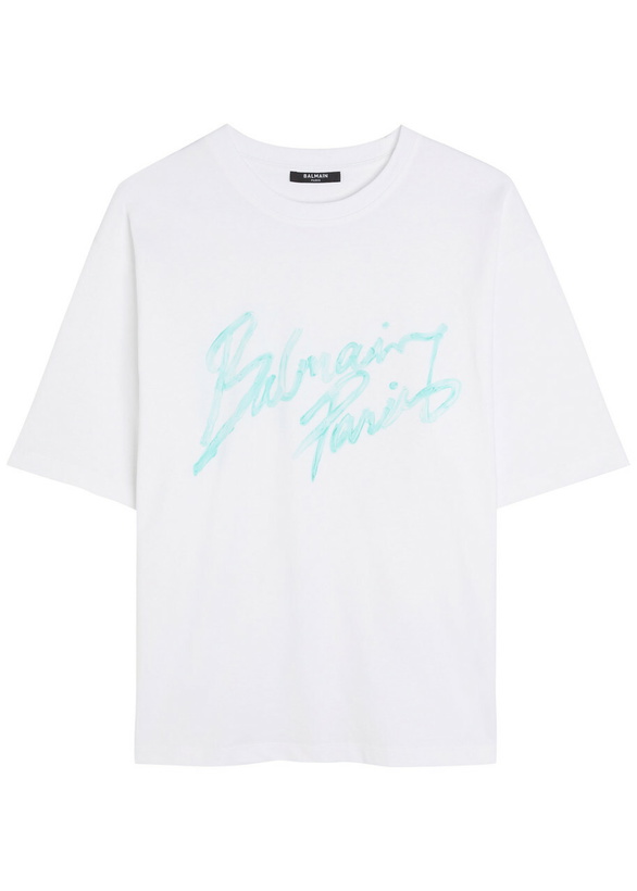 Photo: Balmain Logo-print Cotton T-shirt White And Green