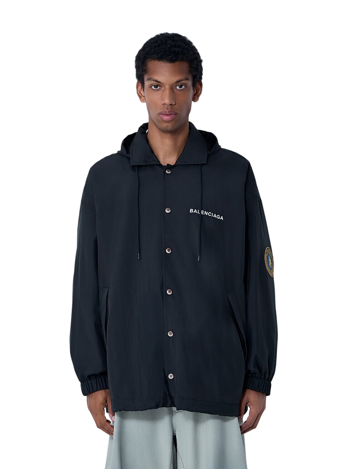 Balenciaga Black and White All Over Logo Zip Turtleneck Balenciaga
