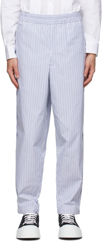 Photo: Comme des Garçons Shirt Blue & White Gabardine Stripe Trousers