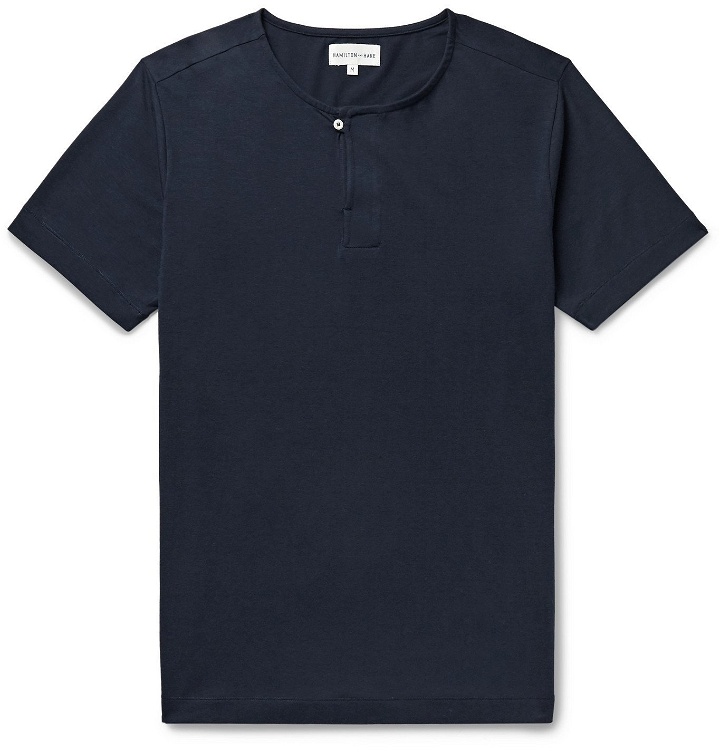 Photo: Hamilton and Hare - Stretch-Lyocell and Cotton-Blend Henley Pyjama T-Shirt - Blue