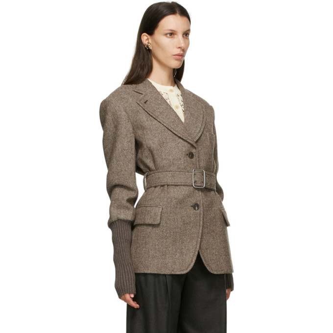 Chloe Brown Wool Herringbone Belted Blazer Chloe