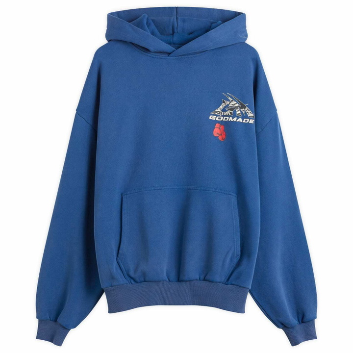 Photo: God Made Men's GM Logo Wrapped Hoodie in Washed Blue