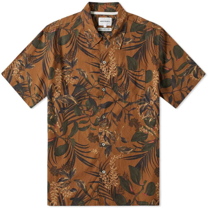 Photo: Norse Projects Short Sleeve Carsten Floral Print Vacation Shirt Russet