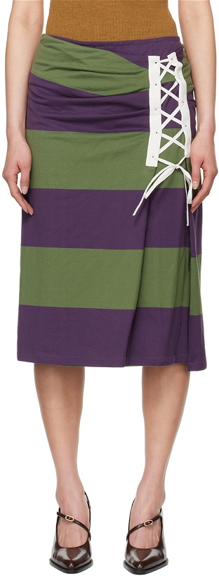 Photo: Dries Van Noten Purple & Green Striped Midi Skirt