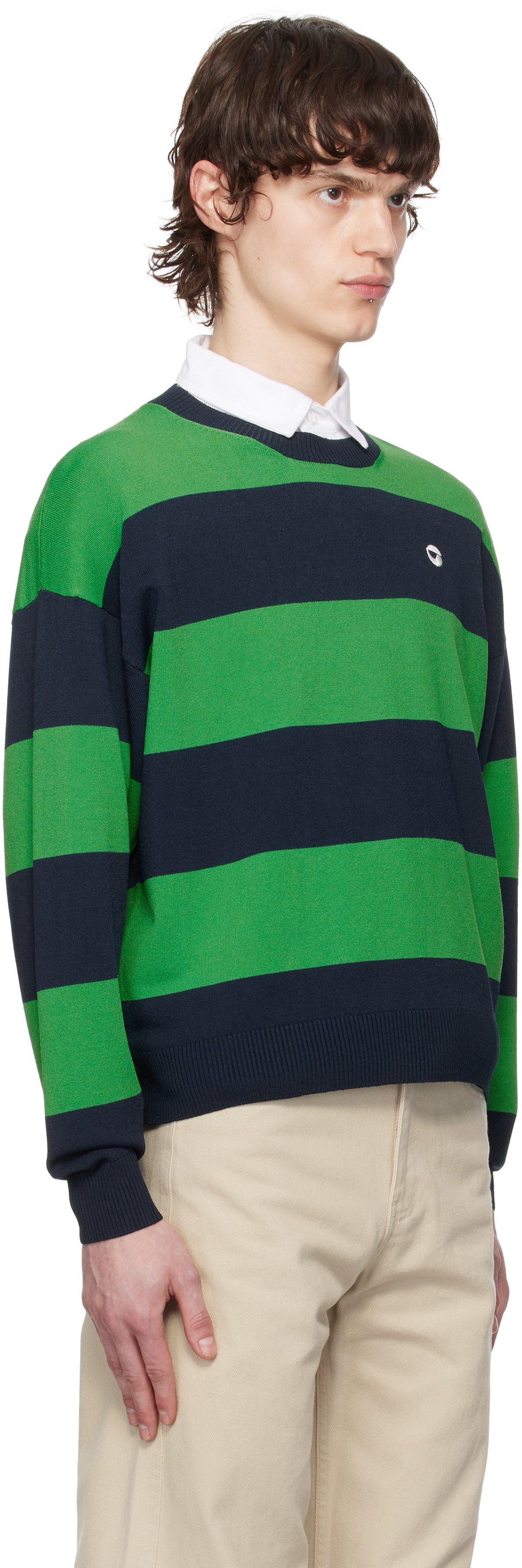 Coperni Green & Navy Striped Crewneck Sweater