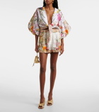 Camilla Floral high-rise belted linen shorts