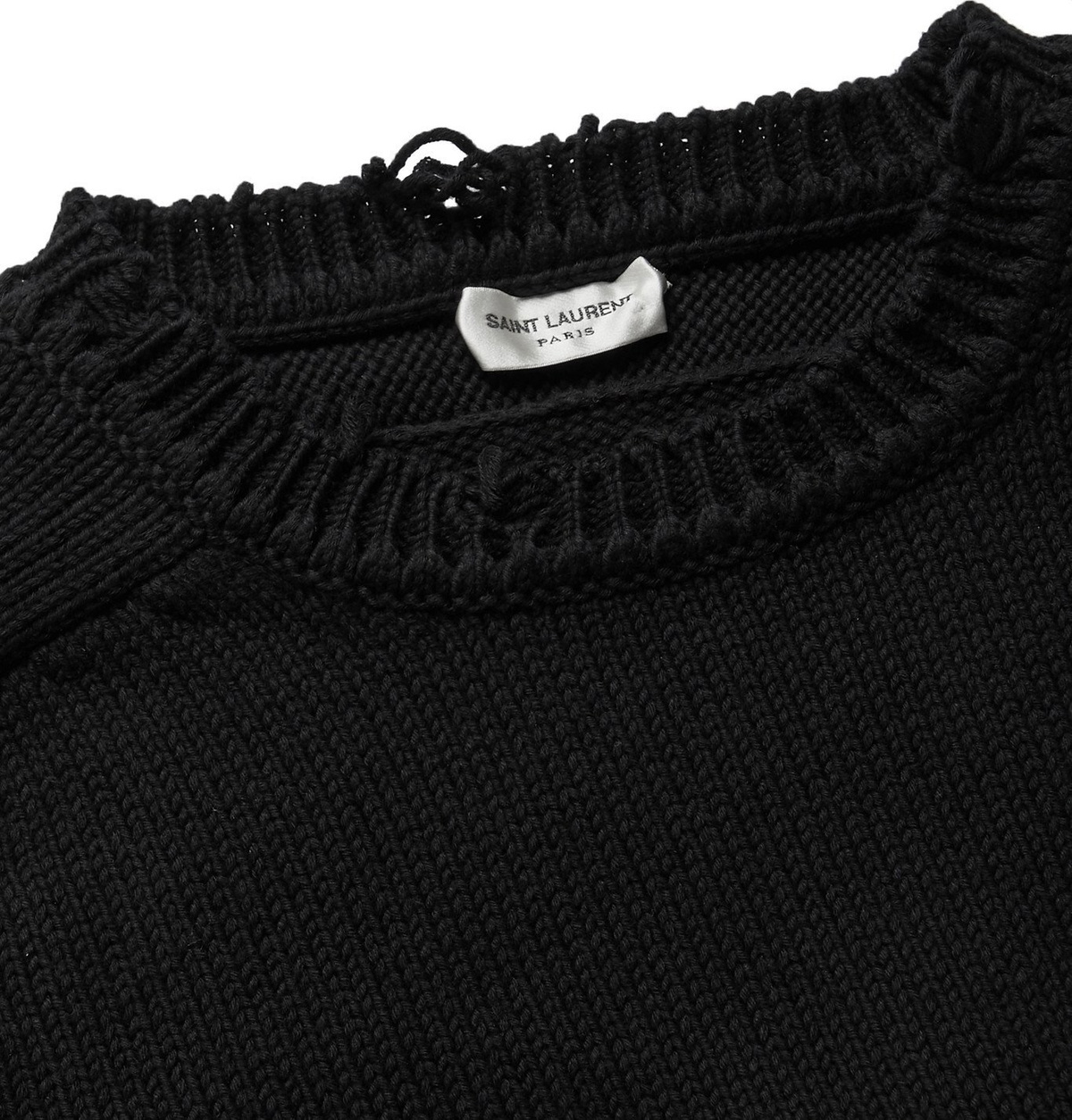 SAINT LAURENT - Distressed Cotton Sweater - Black Saint Laurent