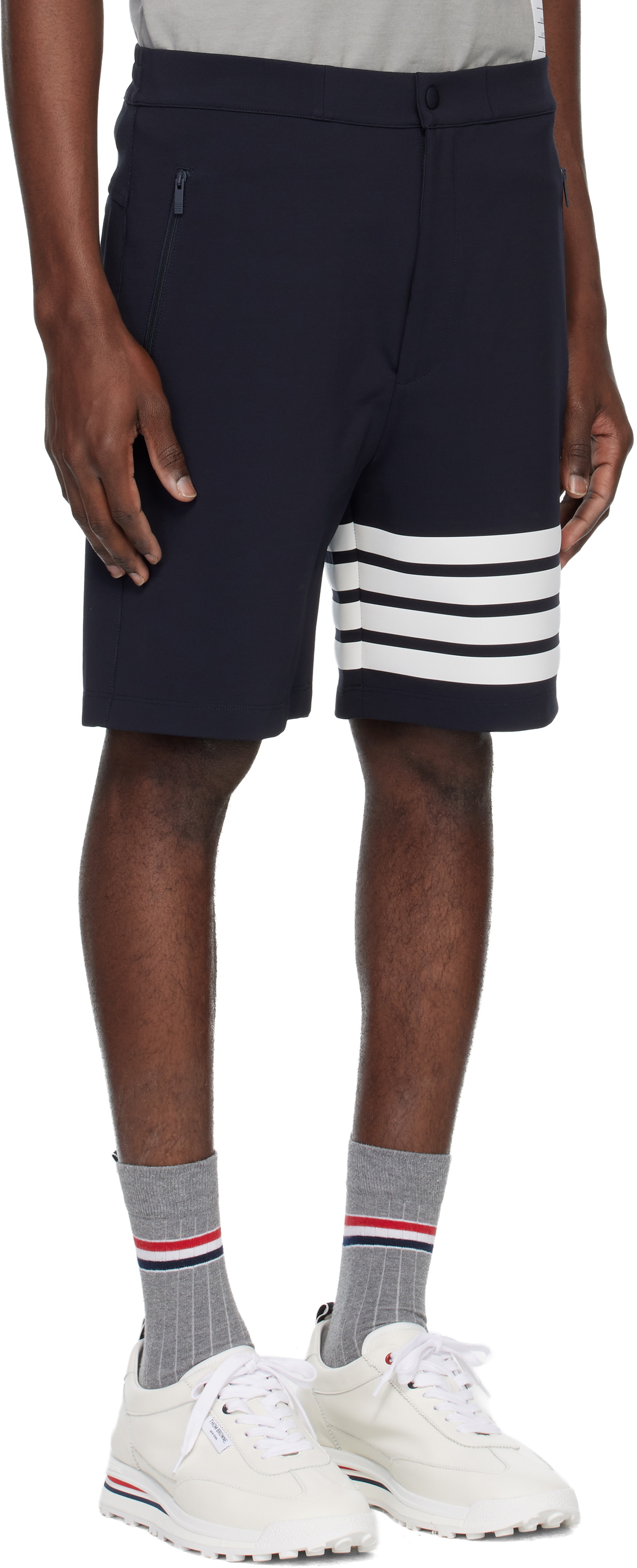 Thom Browne Navy Mid Thigh 4 Bar Shorts