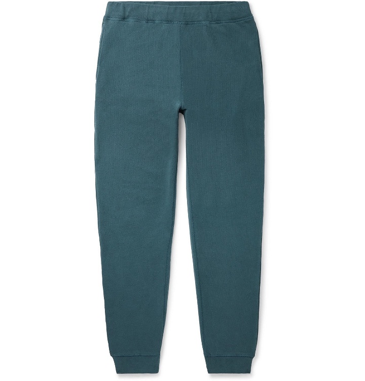 Photo: Sunspel - Slim-Fit Tapered Melangé Loopback Cotton-Jersey Sweatpants - Blue
