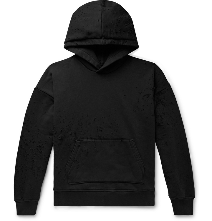 Photo: AMIRI - Distressed Loopback Cotton-Jersey Hoodie - Black