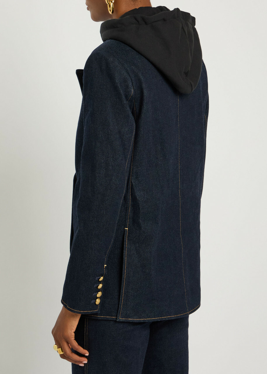 Alice + Olivia Jordan Sweatshirt-effect Stretch-denim Jacket Dark Blue