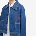 BODE Men's Embroidered Denim Jacket in Indigo