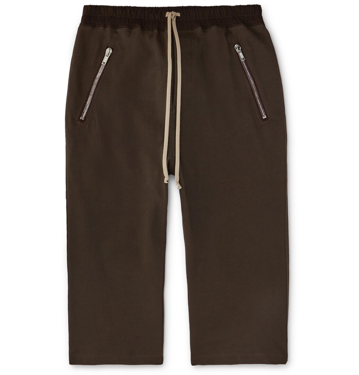 Photo: Rick Owens - Tecuatl Cropped Cotton-Jersey Sweatpants - Brown