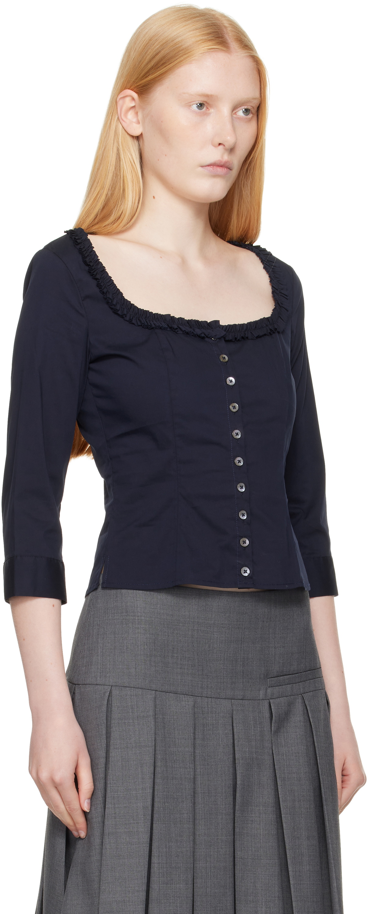 Sandy Liang Navy Simona Blouse