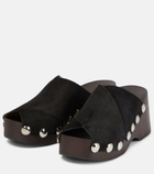 Ganni - Embellished suede clogs