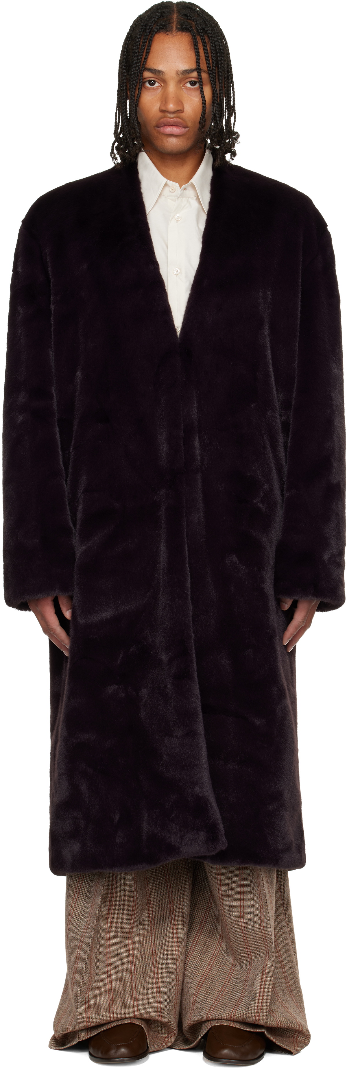 Casablanca Burgundy Shawl Faux-Fur Coat