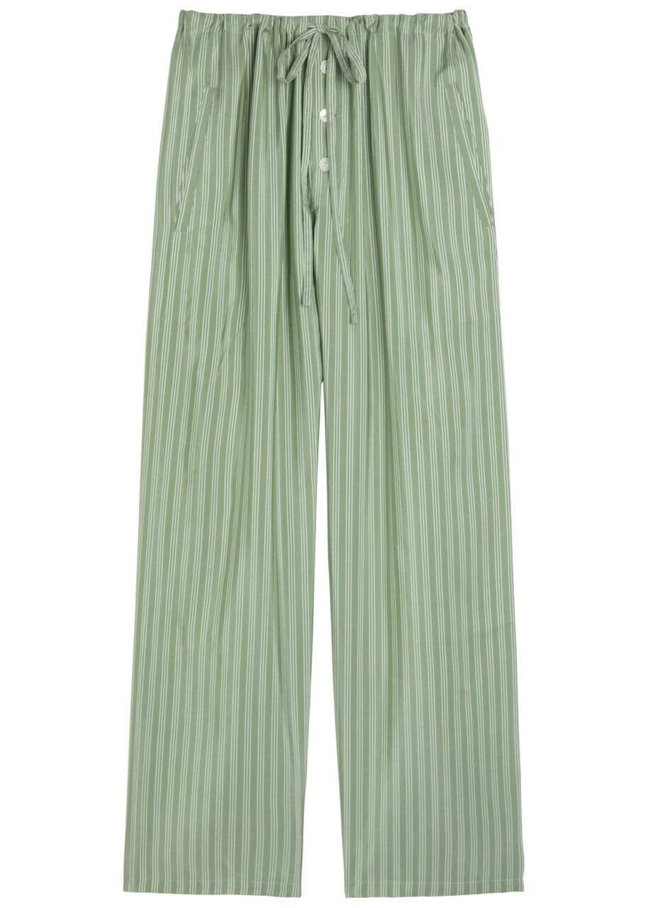 Bode Sylvan Striped Silk Trousers Green