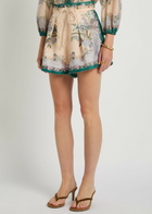 Zimmermann Indra Printed Belted Linen Shorts Cream