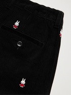 POP TRADING COMPANY - Miffy Pleated Logo-Embroidered Cotton-Corduroy Suit Trousers - Black