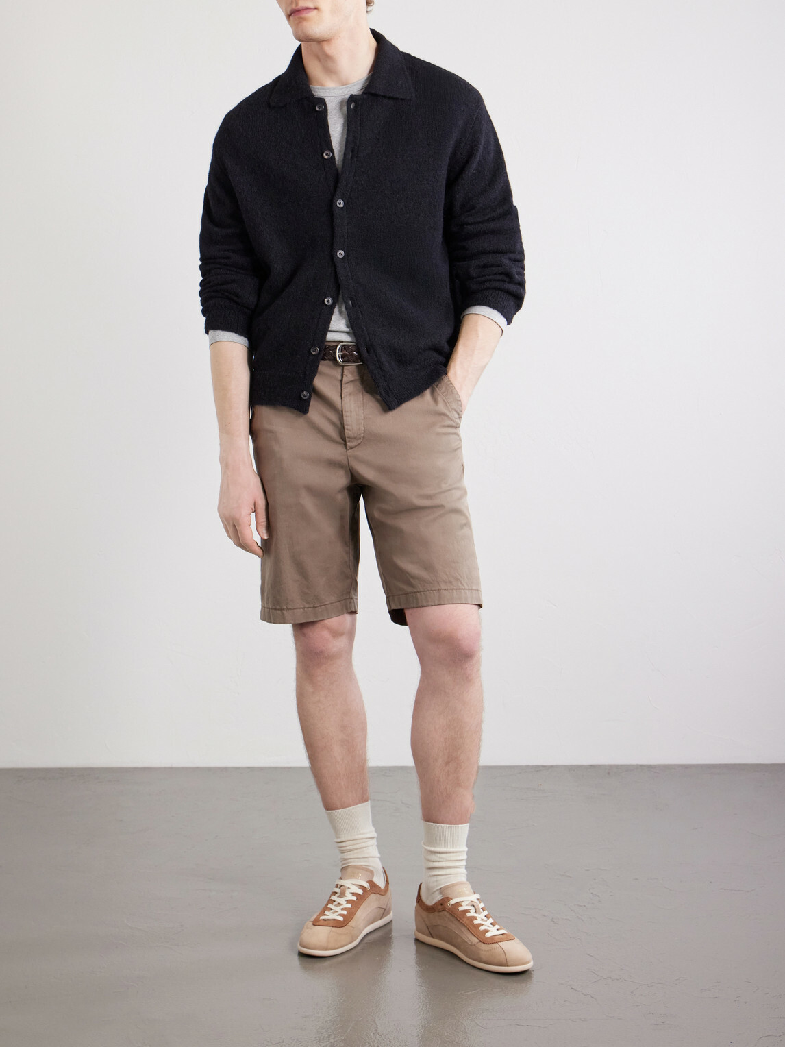 Canali - Straight-Leg Stretch Cotton-Blend Gabardine Shorts - Brown