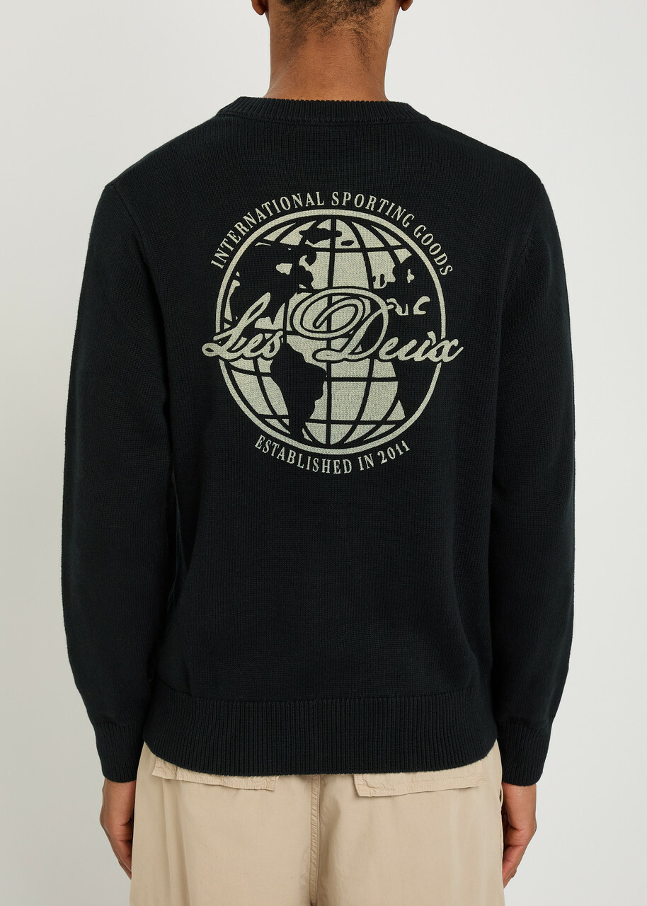 Les Deux Gary Globe Printed Cotton Jumper Black