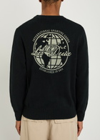 Les Deux Gary Globe Printed Cotton Jumper Black