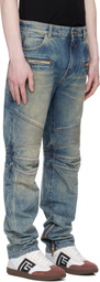 BALMAIN Blue Vintage Denim Biker Jeans