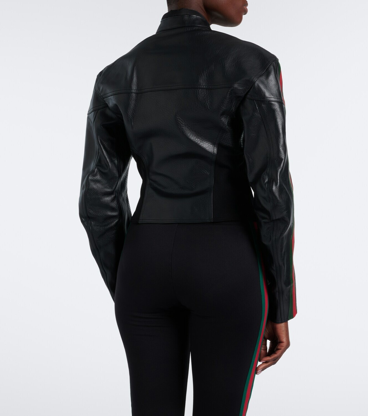 Gucci Web Stripe leather biker jacket