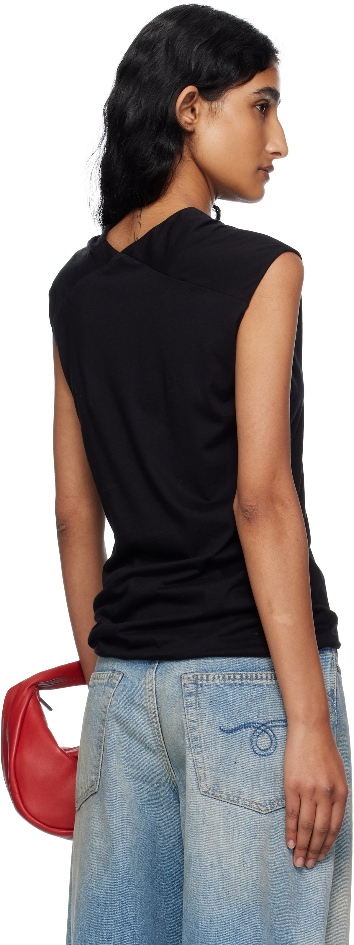 6397 Black High V Tank Top