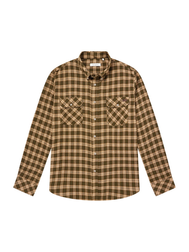 Photo: Wales Bonner - Canopy Button-Down Logo-Embroidered Checked Cotton Shirt - Yellow
