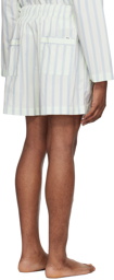 Tekla Off-White & Blue Drawstring Pyjama Shorts