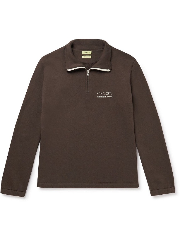 Photo: De Bonne Facture - Logo-Embroidered Cotton-Jersey Half-Zip Sweatshirt - Brown