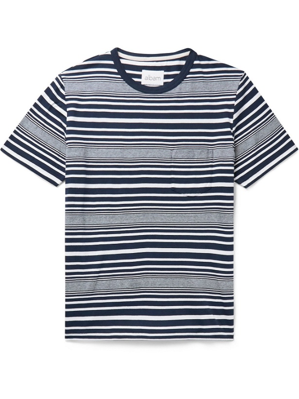 Photo: Albam - Archive Striped Cotton-Jersey T-Shirt - Blue