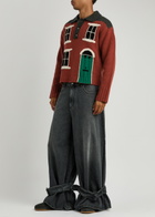 JW Anderson House-intarsia Wool Polo Jumper Dark Brown