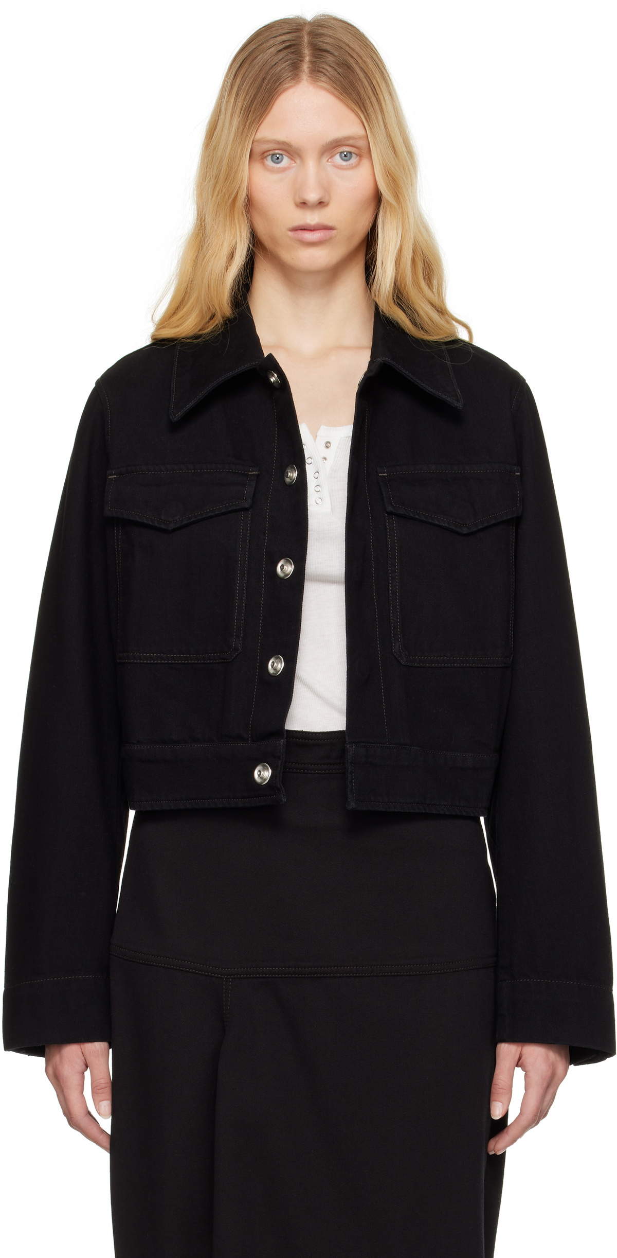 LEMAIRE Black Curved Sleeve Denim Jacket Lemaire