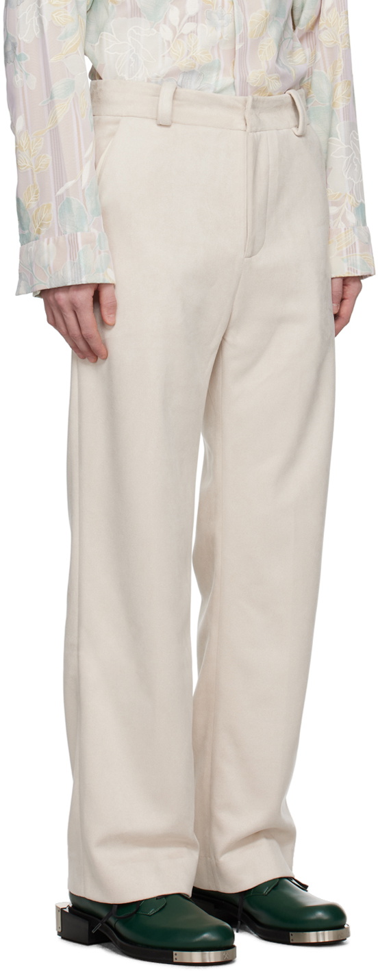 young n sang Beige Faux-Suede Trousers