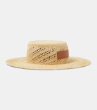 Loewe Logo leather-trimmed raffia boater hat