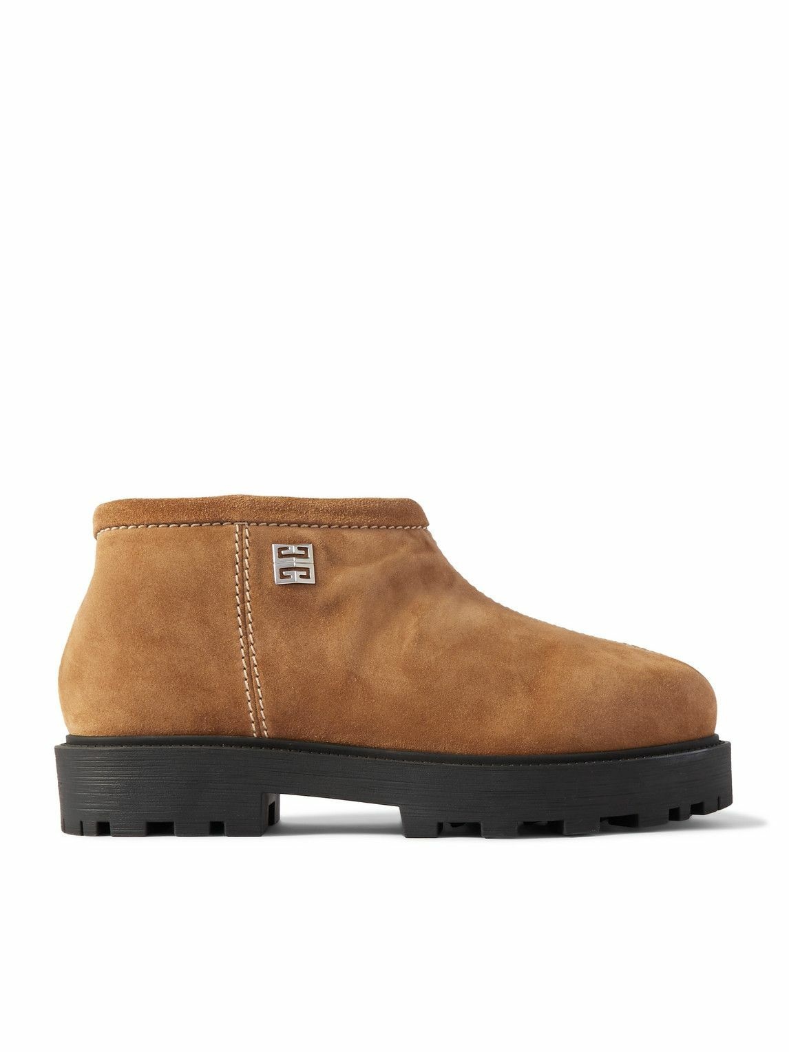 Photo: Givenchy - Shearling-Lined Logo-Embellished Suede Boots - Neutrals