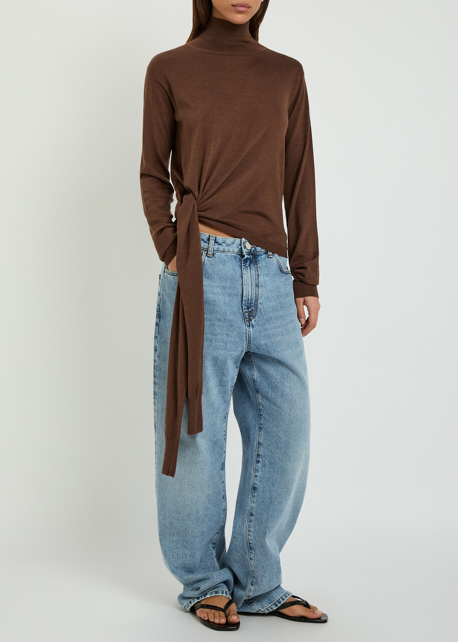 Rohe Tied Sleeve Detail Wool and Silk-blend Jumper Brown