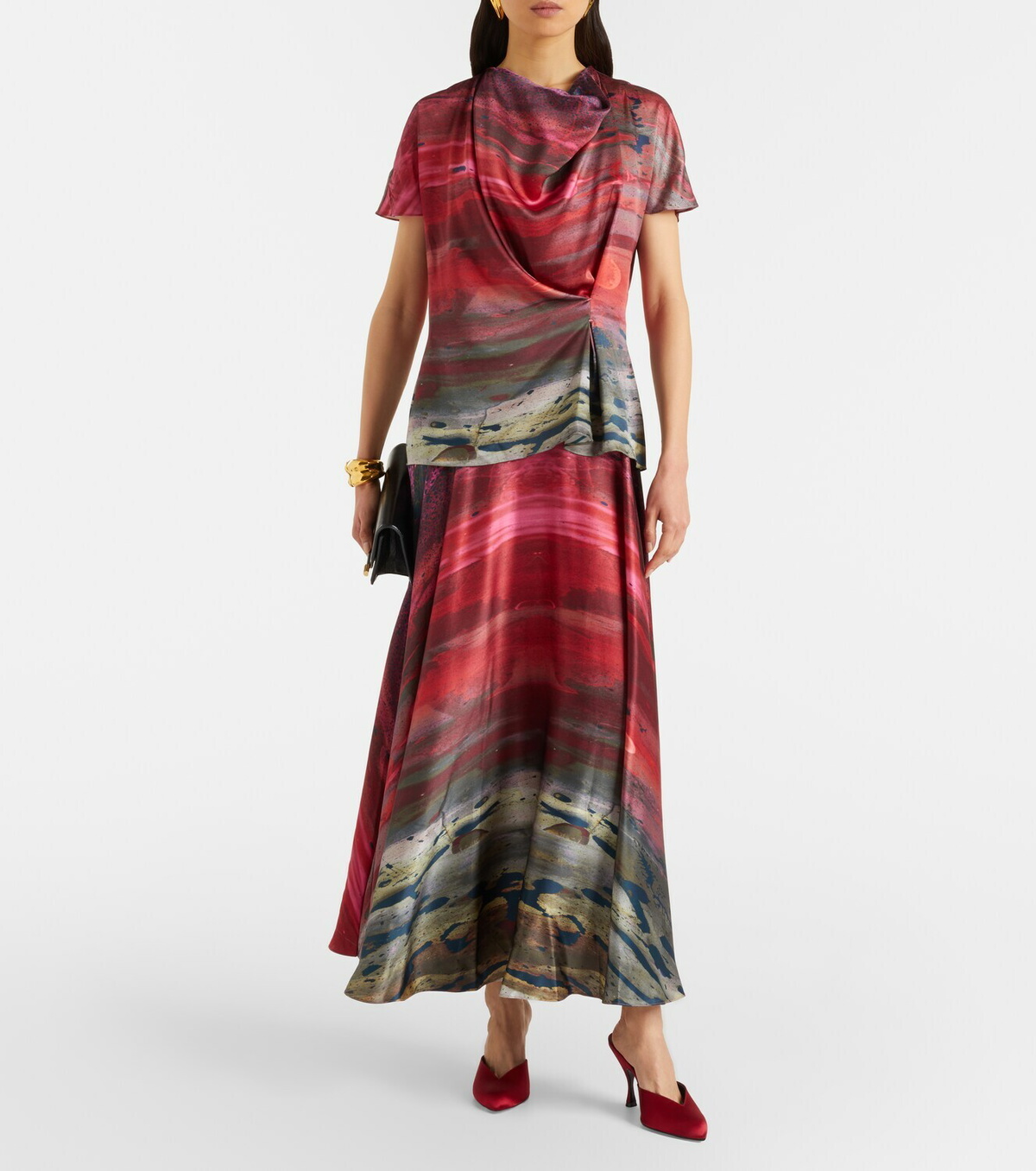 Roksanda Printed draped silk satin top