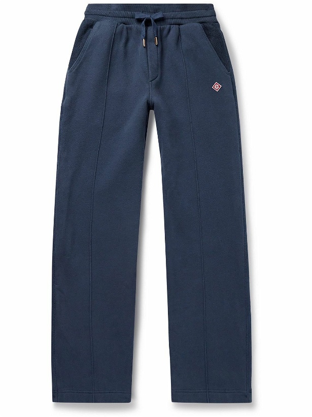 Photo: Casablanca - Lounge Straight-Leg Logo-Appliquéd Organic Cotton-Jersey Drawstring Sweatpants - Blue