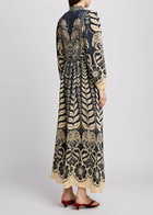 Farm Rio Ainika Printed Satin Maxi Dress Dark Blue