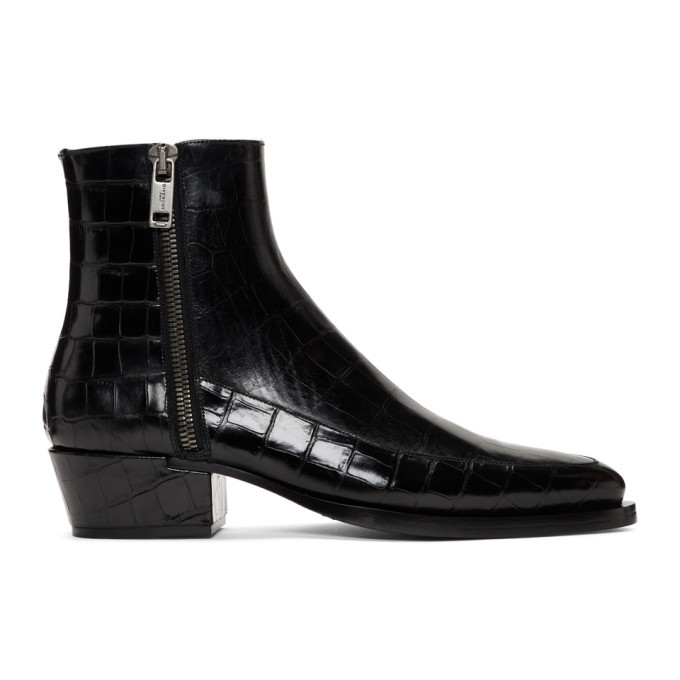 Givenchy Black Croc Dallas Zip Boots Givenchy
